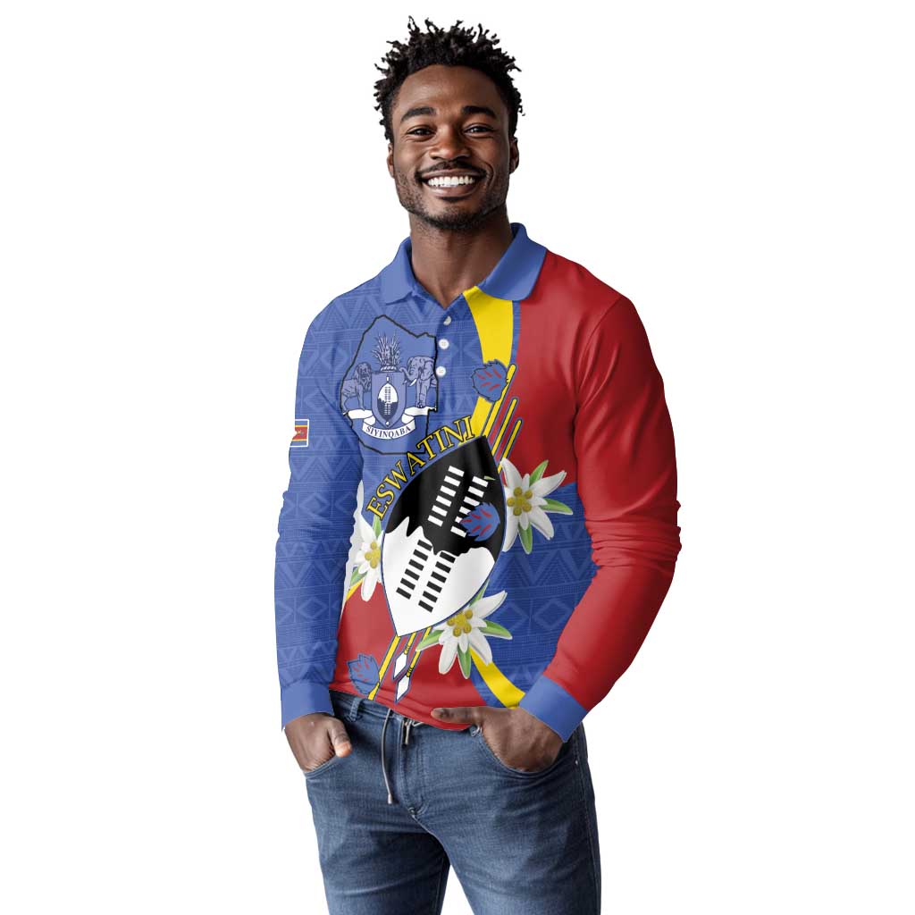 Umbuso weSwatini Long Sleeve Polo Shirt Nguni Shield Edelweiss Flower