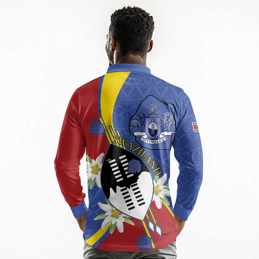 Umbuso weSwatini Long Sleeve Polo Shirt Nguni Shield Edelweiss Flower