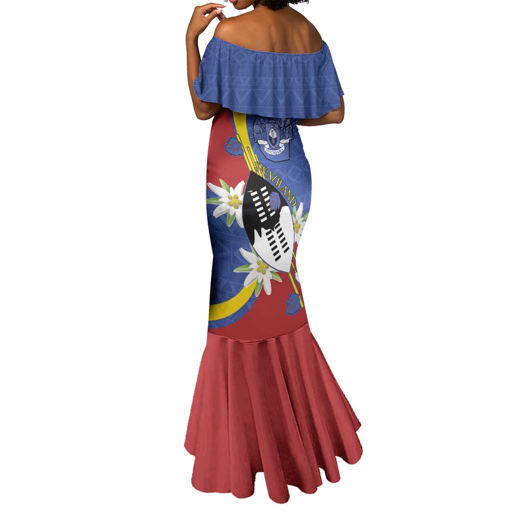 Umbuso weSwatini Mermaid Dress Nguni Shield Edelweiss Flower