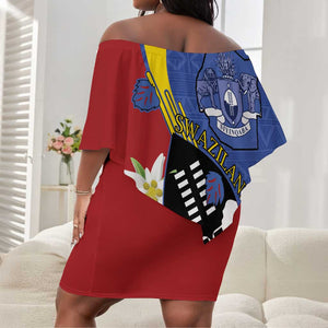Umbuso weSwatini Off Shoulder Short Dress Nguni Shield Edelweiss Flower