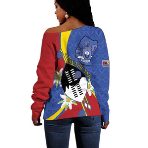 Umbuso weSwatini Off Shoulder Sweater Nguni Shield Edelweiss Flower
