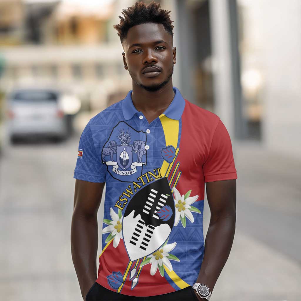 Umbuso weSwatini Polo Shirt Nguni Shield Edelweiss Flower