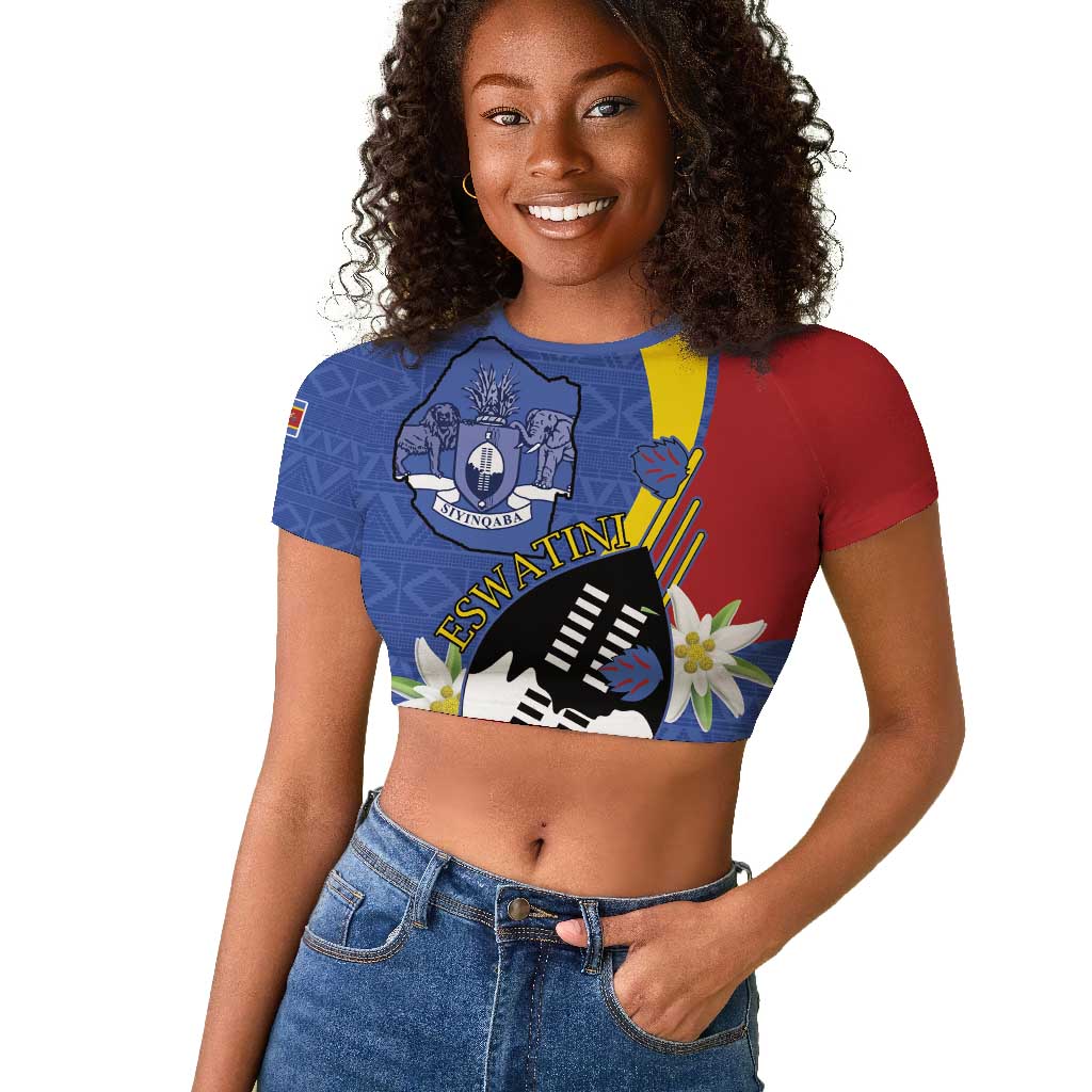 Umbuso weSwatini Raglan Cropped T shirt Nguni Shield Edelweiss Flower
