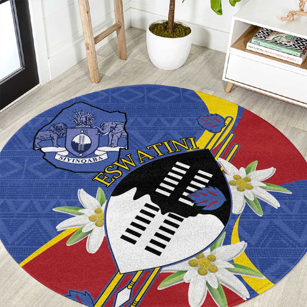Umbuso weSwatini Round Carpet Nguni Shield Edelweiss Flower