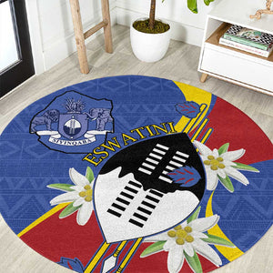 Umbuso weSwatini Round Carpet Nguni Shield Edelweiss Flower