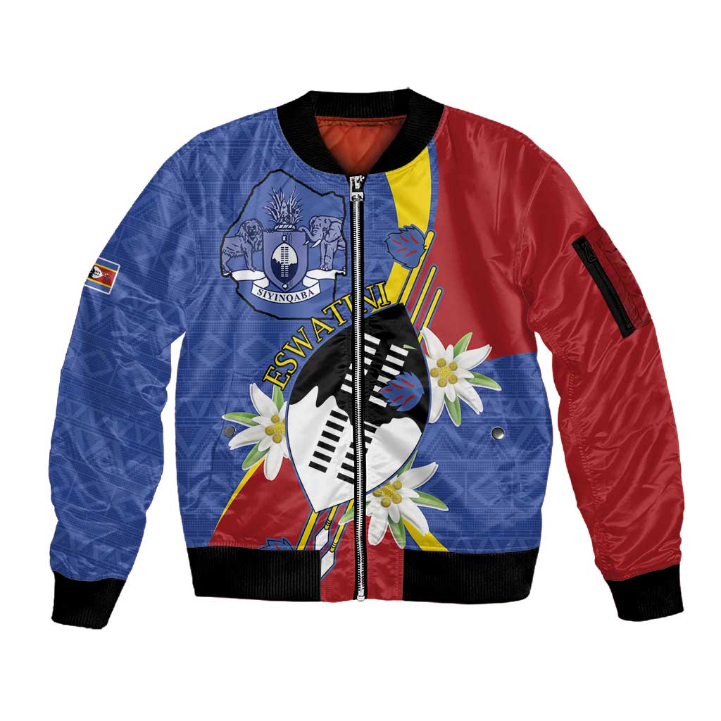 Umbuso weSwatini Sleeve Zip Bomber Jacket Nguni Shield Edelweiss Flower
