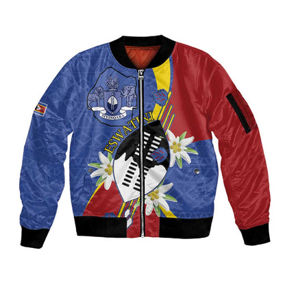 Umbuso weSwatini Sleeve Zip Bomber Jacket Nguni Shield Edelweiss Flower