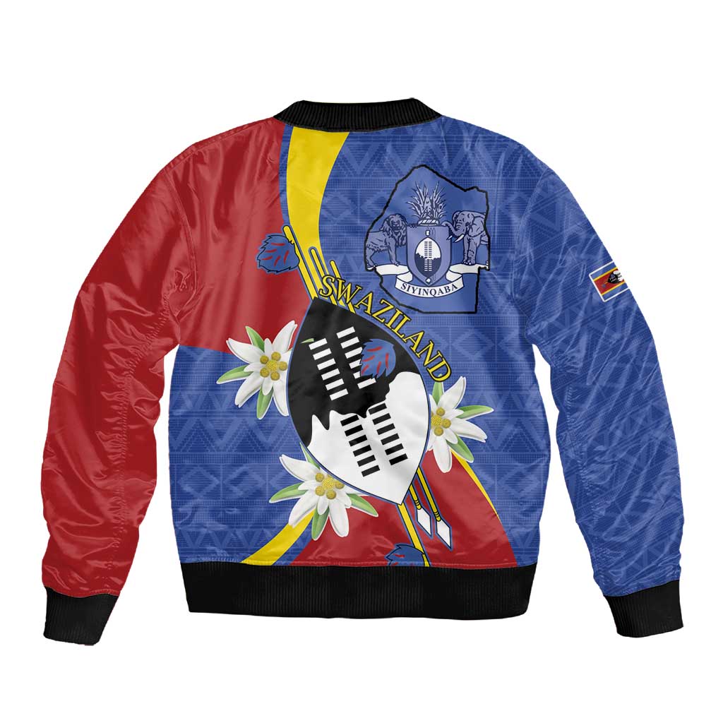 Umbuso weSwatini Sleeve Zip Bomber Jacket Nguni Shield Edelweiss Flower