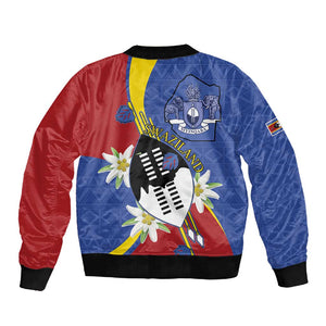 Umbuso weSwatini Sleeve Zip Bomber Jacket Nguni Shield Edelweiss Flower