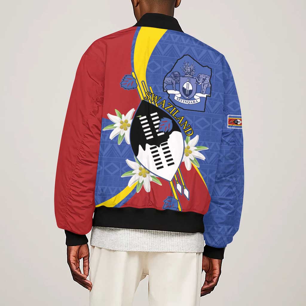 Umbuso weSwatini Sleeve Zip Bomber Jacket Nguni Shield Edelweiss Flower