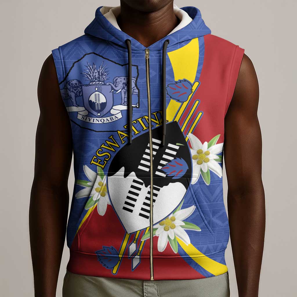 Umbuso weSwatini Sleeveless Zip Hoodie Nguni Shield Edelweiss Flower - African Pride