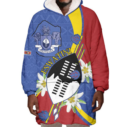 Umbuso weSwatini Wearable Blanket Hoodie Nguni Shield Edelweiss Flower