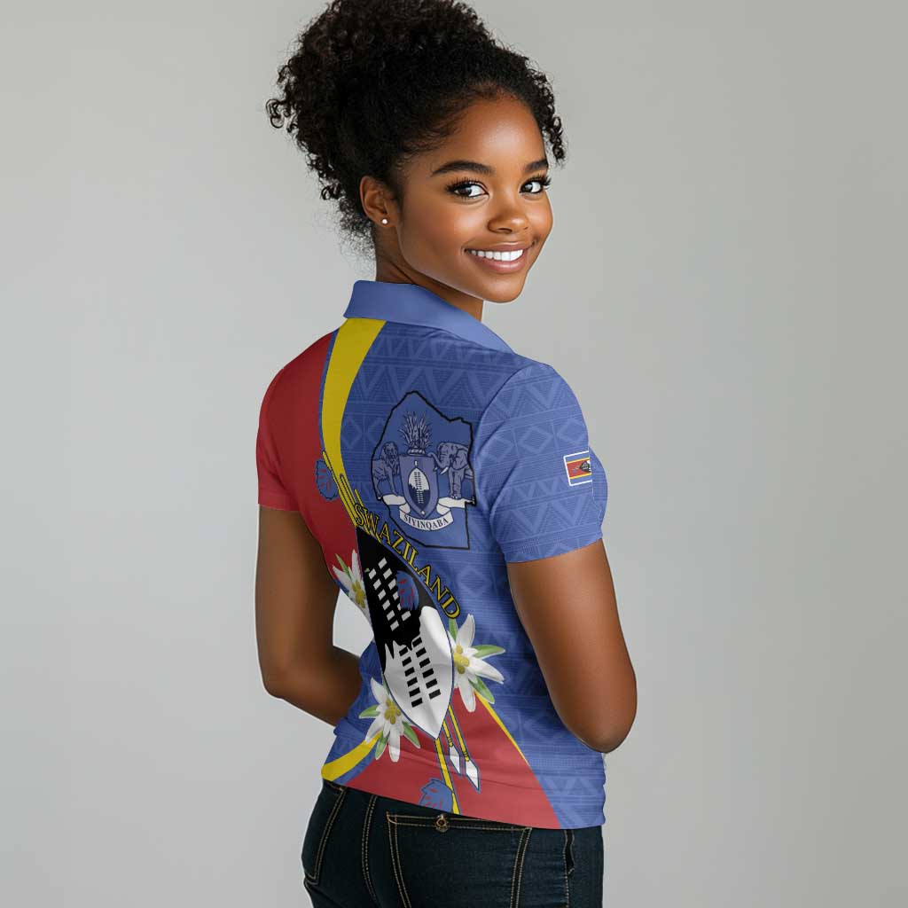 Umbuso weSwatini Women Polo Shirt Nguni Shield Edelweiss Flower