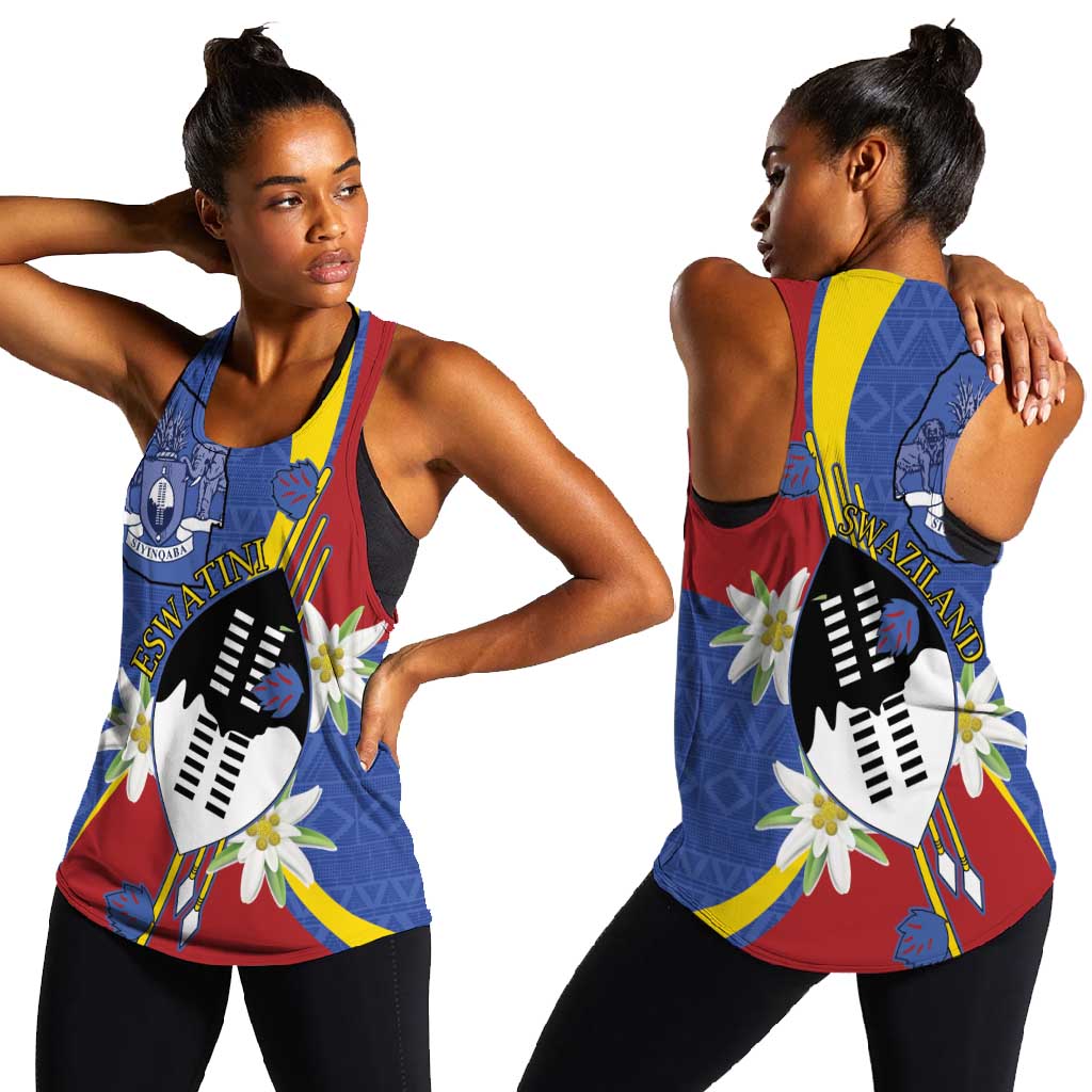 Umbuso weSwatini Women Racerback Tank Nguni Shield Edelweiss Flower