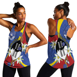 Umbuso weSwatini Women Racerback Tank Nguni Shield Edelweiss Flower
