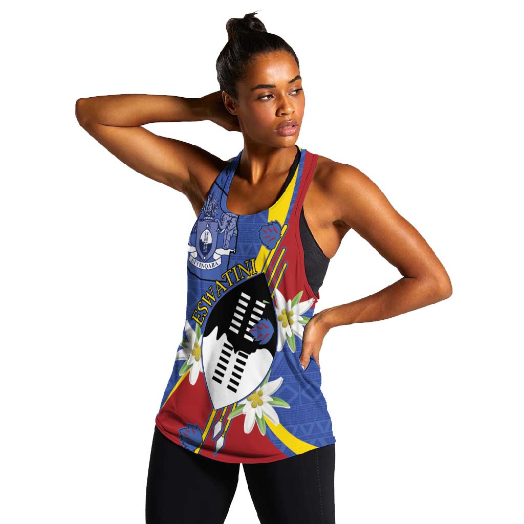 Umbuso weSwatini Women Racerback Tank Nguni Shield Edelweiss Flower