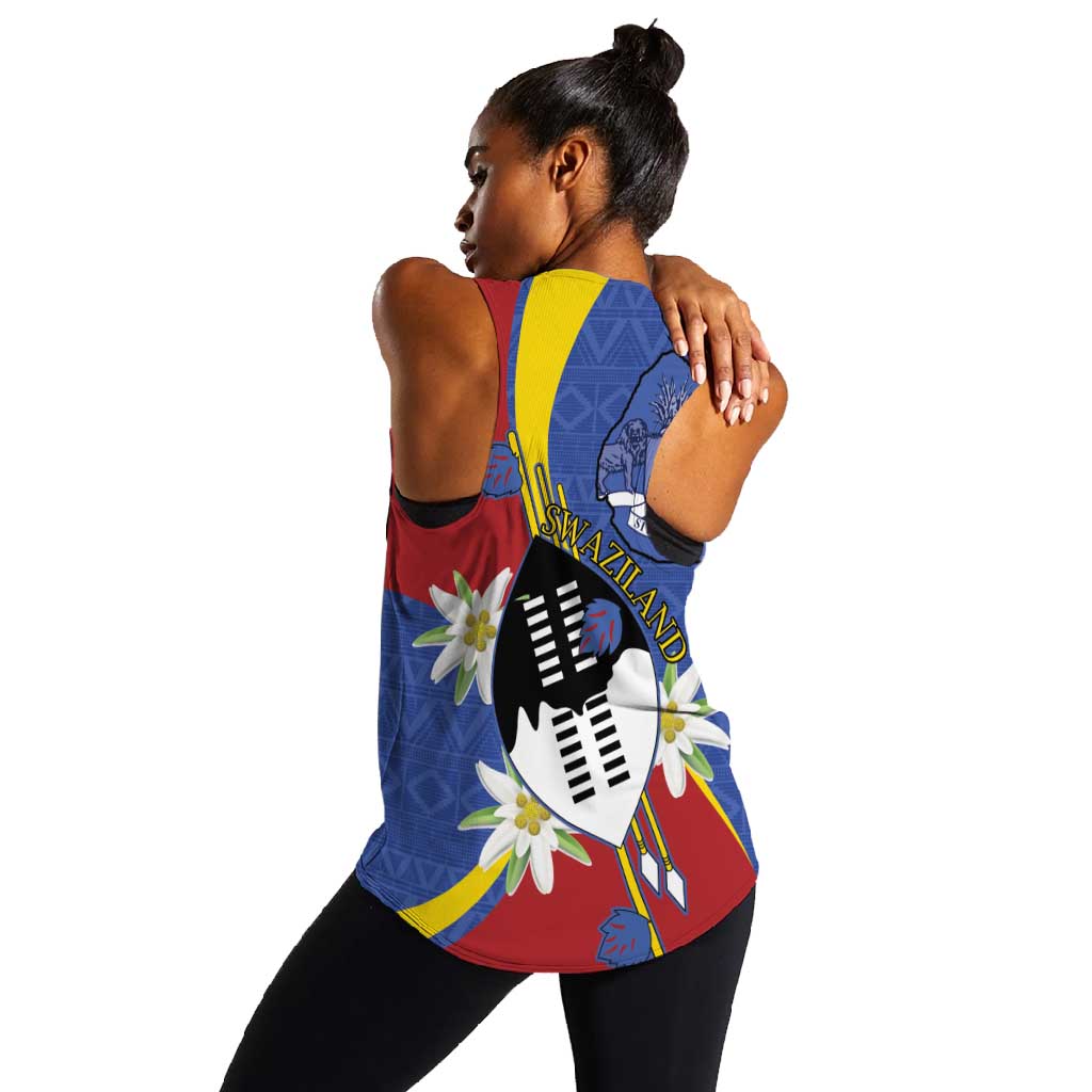 Umbuso weSwatini Women Racerback Tank Nguni Shield Edelweiss Flower