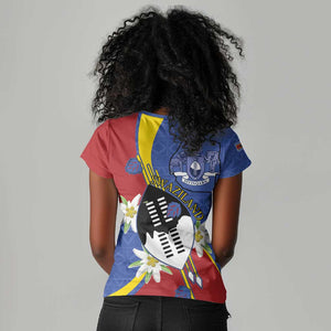 Umbuso weSwatini Women V-Neck T-Shirt Nguni Shield Edelweiss Flower