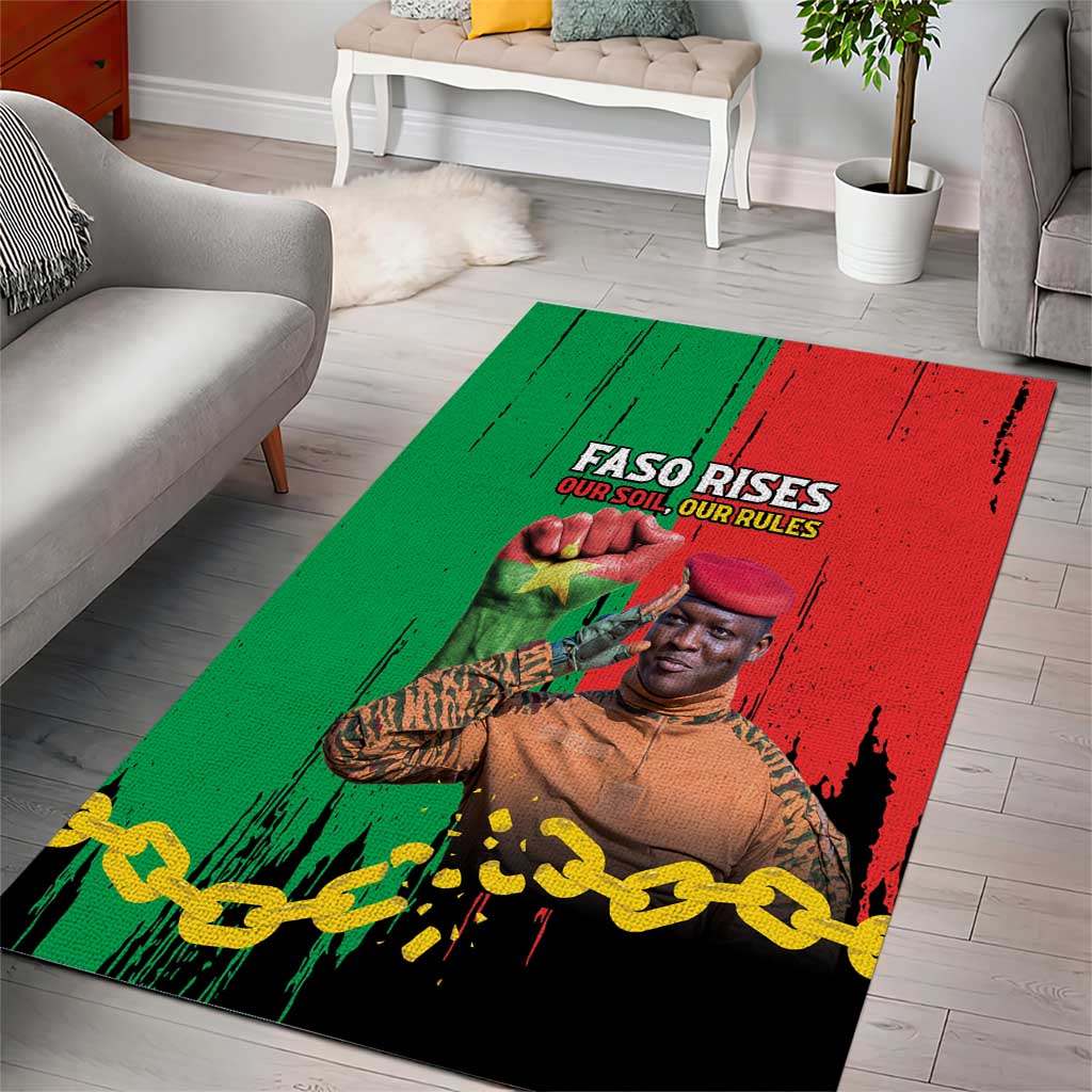 Faso Rises Our Soil Our Rules Area Rug Ibrahim Traore Revolutionary Spirit