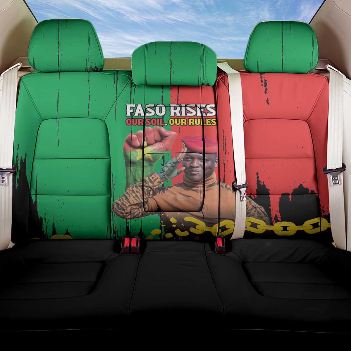 Faso Rises Our Soil Our Rules Back Car Seat Cover Ibrahim Traore Revolutionary Spirit