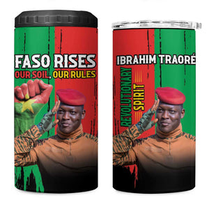 Faso Rises Our Soil Our Rules 4 in 1 Can Cooler Tumbler Ibrahim Traore Revolutionary Spirit