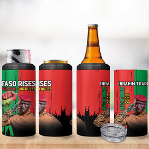 Faso Rises Our Soil Our Rules 4 in 1 Can Cooler Tumbler Ibrahim Traore Revolutionary Spirit