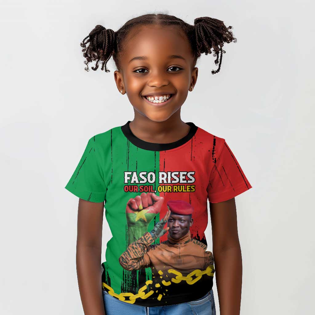 Faso Rises Our Soil Our Rules Kid T shirt Ibrahim Traore Revolutionary Spirit