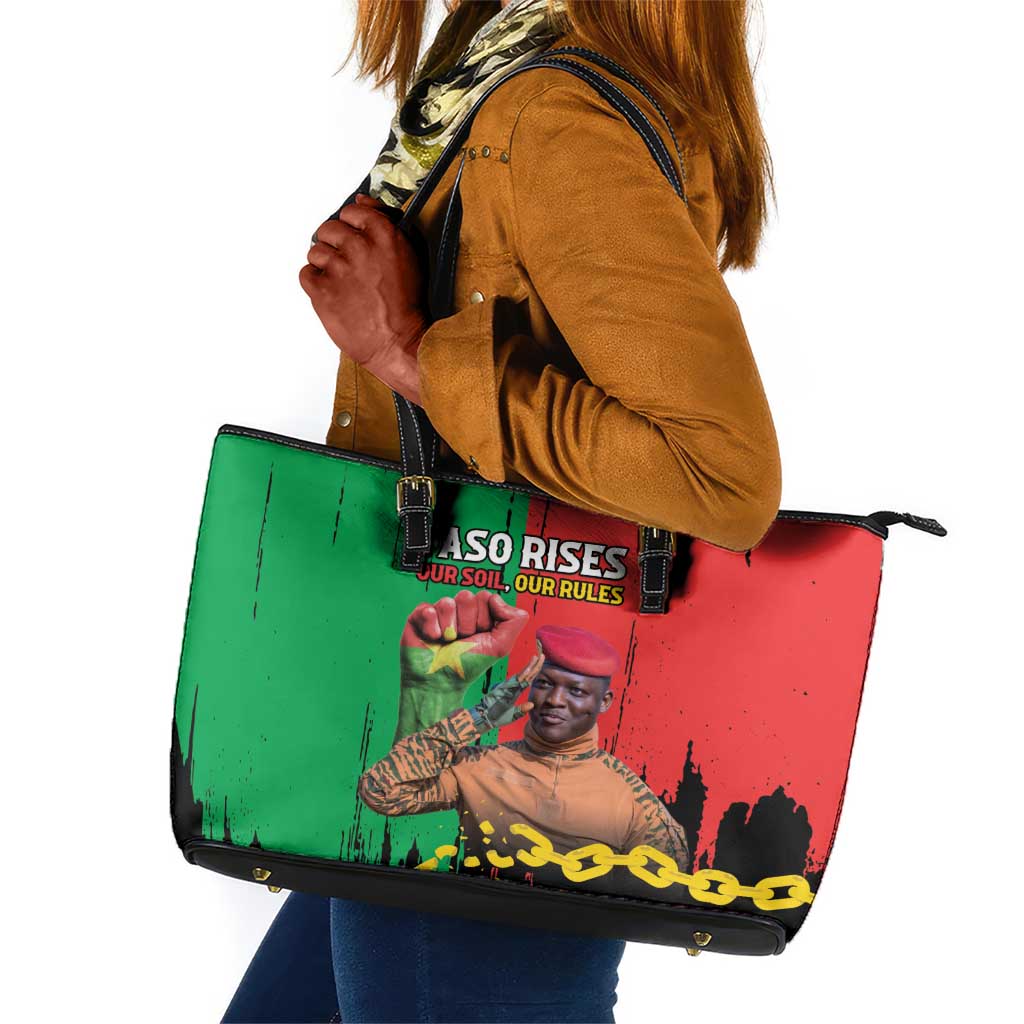 Faso Rises Our Soil Our Rules Leather Tote Bag Ibrahim Traore Revolutionary Spirit