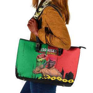 Faso Rises Our Soil Our Rules Leather Tote Bag Ibrahim Traore Revolutionary Spirit