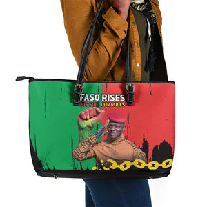 Faso Rises Our Soil Our Rules Leather Tote Bag Ibrahim Traore Revolutionary Spirit