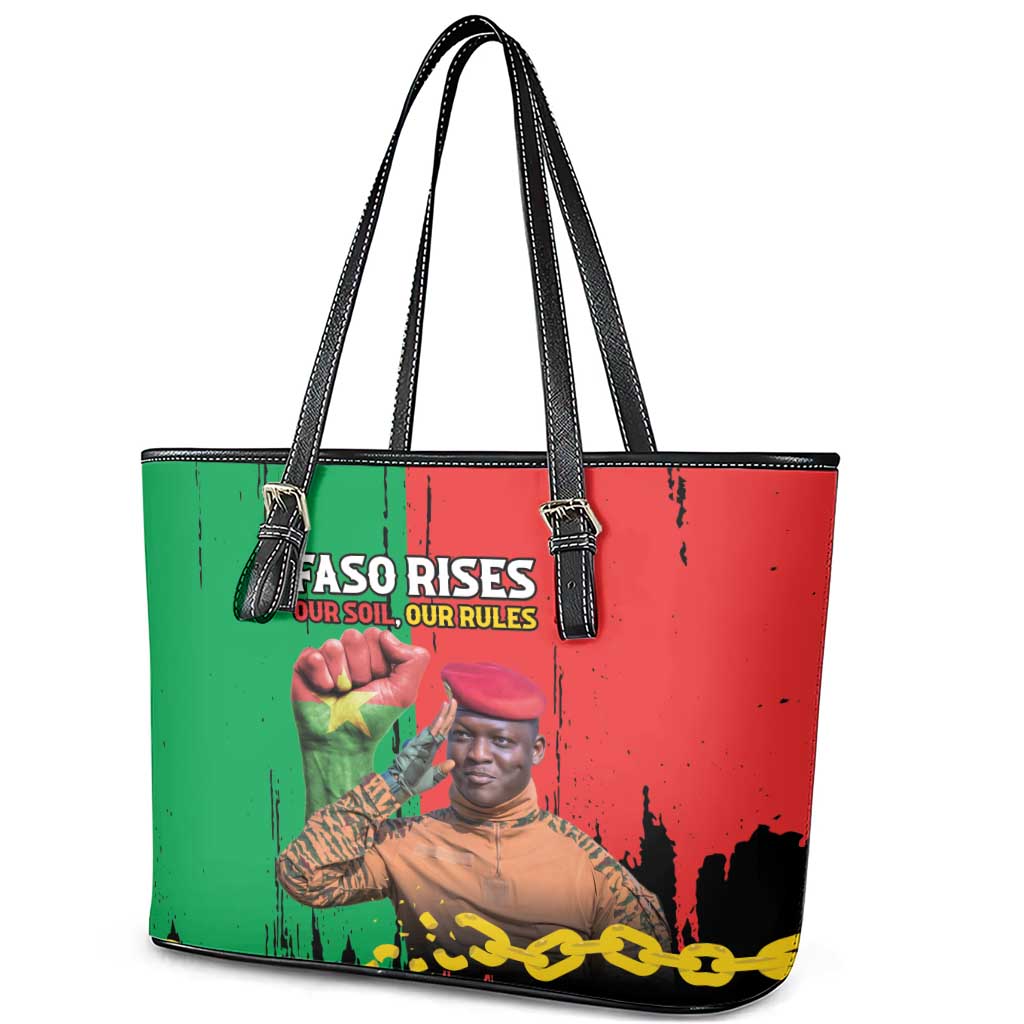 Faso Rises Our Soil Our Rules Leather Tote Bag Ibrahim Traore Revolutionary Spirit