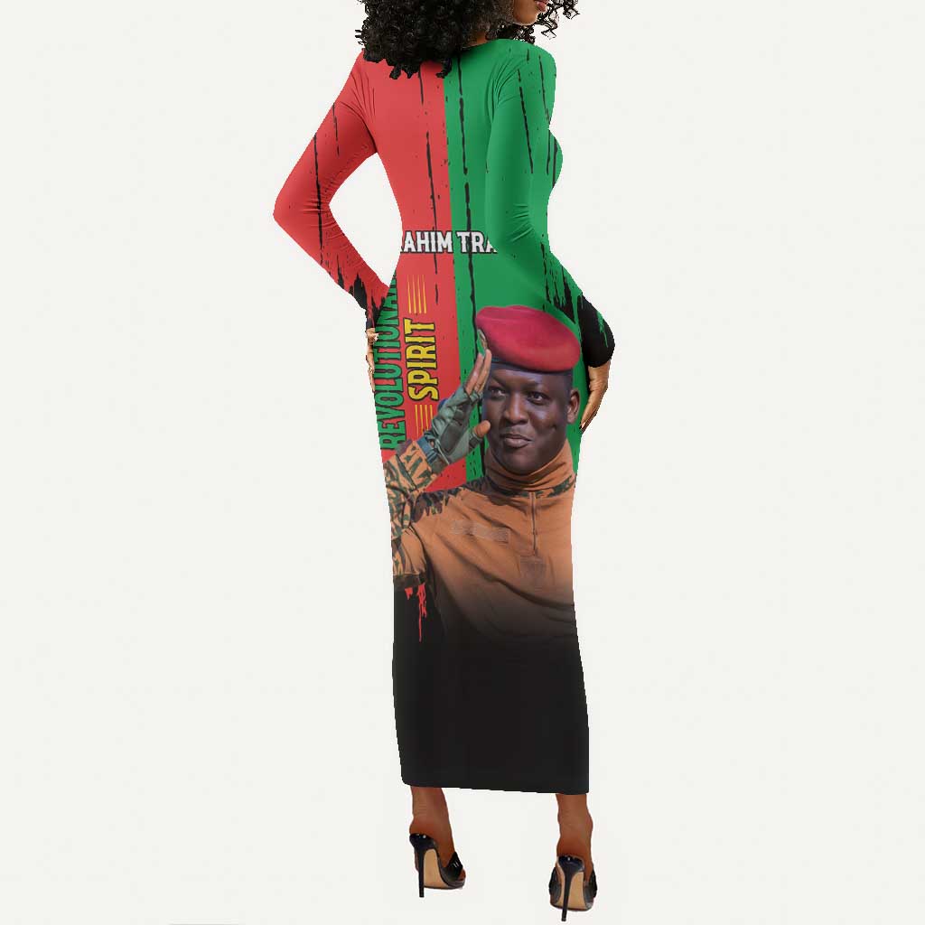 Faso Rises Our Soil Our Rules Long Sleeve Bodycon Dress Ibrahim Traore Revolutionary Spirit