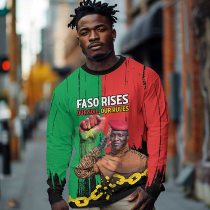 Faso Rises Our Soil Our Rules Long Sleeve Shirt Ibrahim Traore Revolutionary Spirit