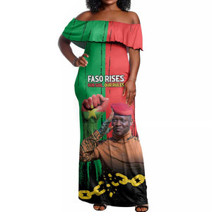Faso Rises Our Soil Our Rules Off Shoulder Maxi Dress Ibrahim Traore Revolutionary Spirit