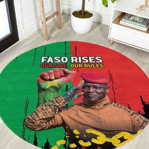 Faso Rises Our Soil Our Rules Round Carpet Ibrahim Traore Revolutionary Spirit