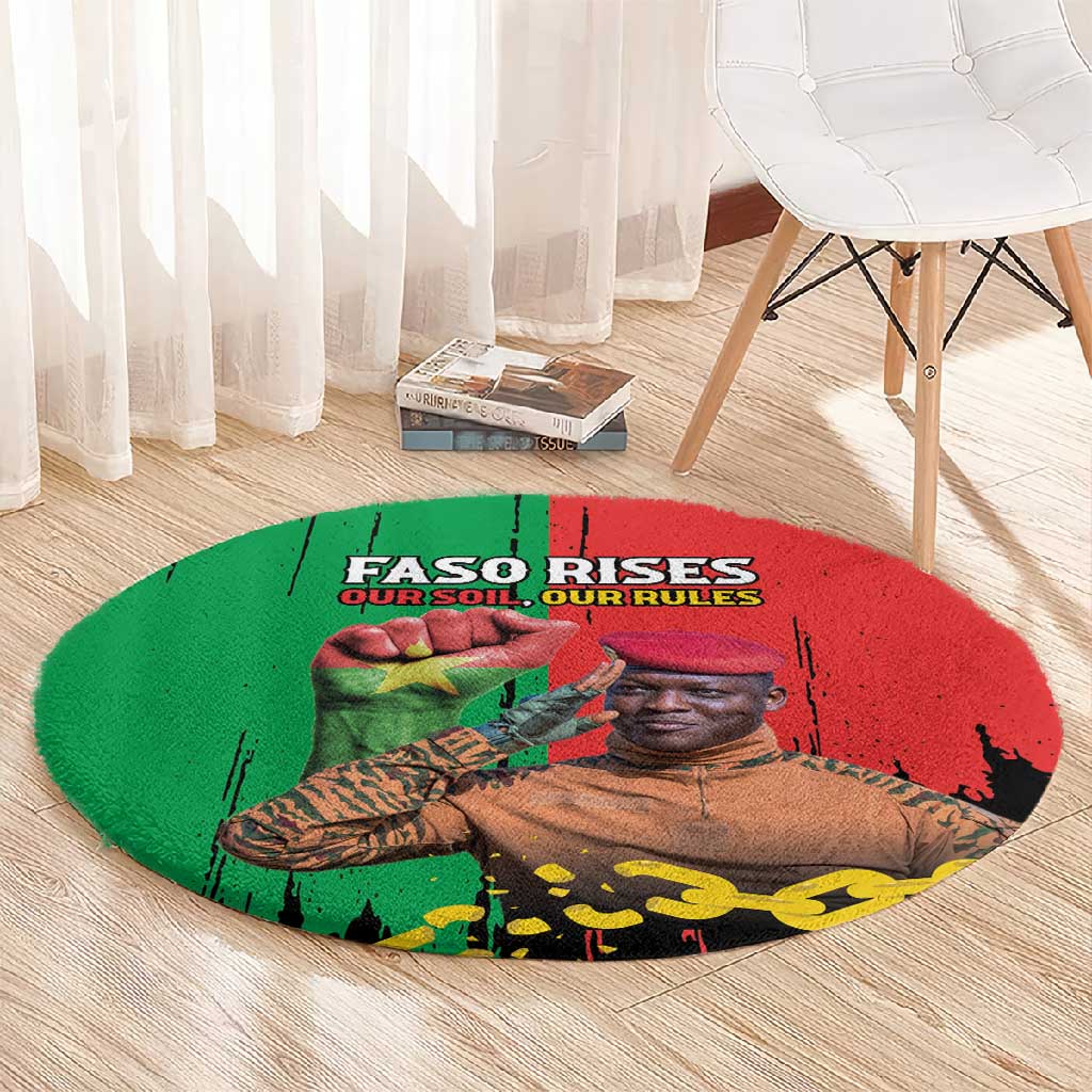 Faso Rises Our Soil Our Rules Round Carpet Ibrahim Traore Revolutionary Spirit