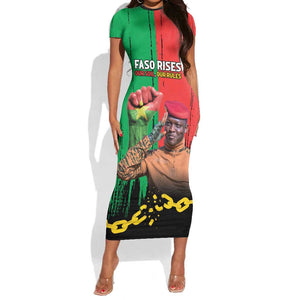 Faso Rises Our Soil Our Rules Short Sleeve Bodycon Dress Ibrahim Traore Revolutionary Spirit