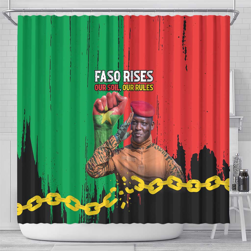Faso Rises Our Soil Our Rules Shower Curtain Ibrahim Traore Revolutionary Spirit