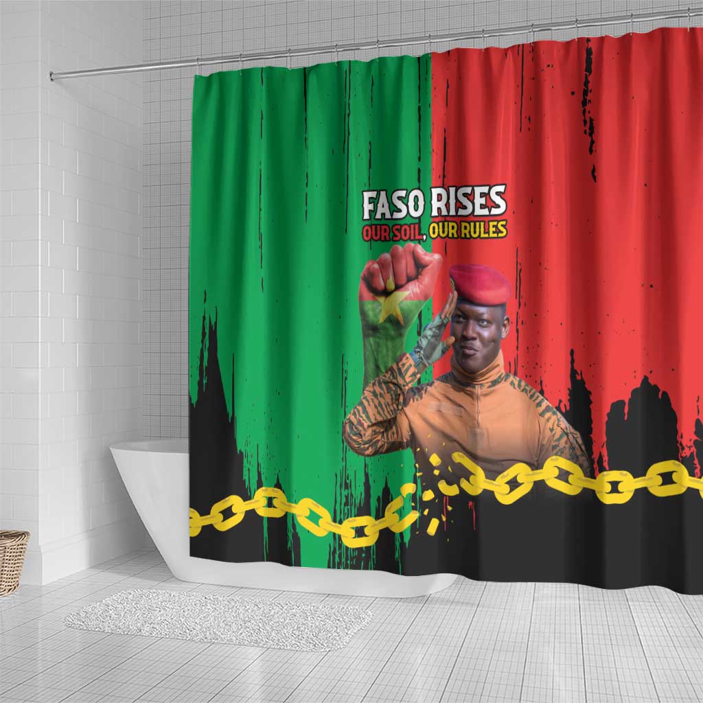 Faso Rises Our Soil Our Rules Shower Curtain Ibrahim Traore Revolutionary Spirit