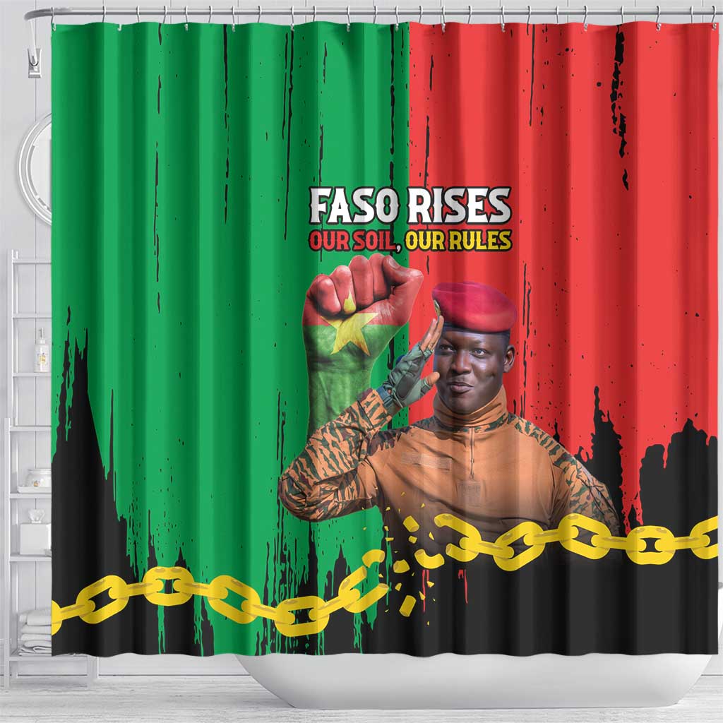 Faso Rises Our Soil Our Rules Shower Curtain Ibrahim Traore Revolutionary Spirit