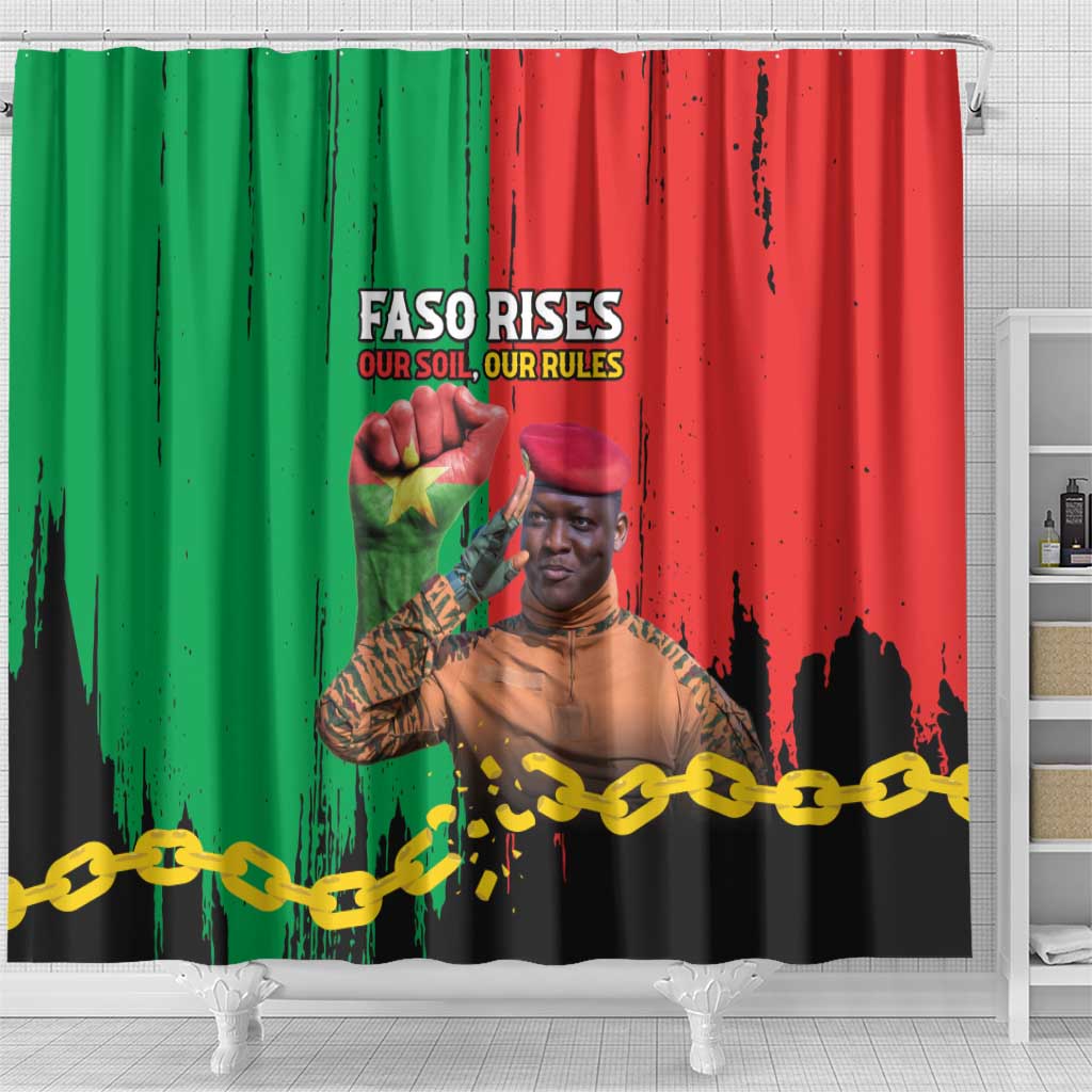 Faso Rises Our Soil Our Rules Shower Curtain Ibrahim Traore Revolutionary Spirit
