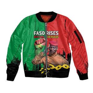 Faso Rises Our Soil Our Rules Sleeve Zip Bomber Jacket Ibrahim Traore Revolutionary Spirit
