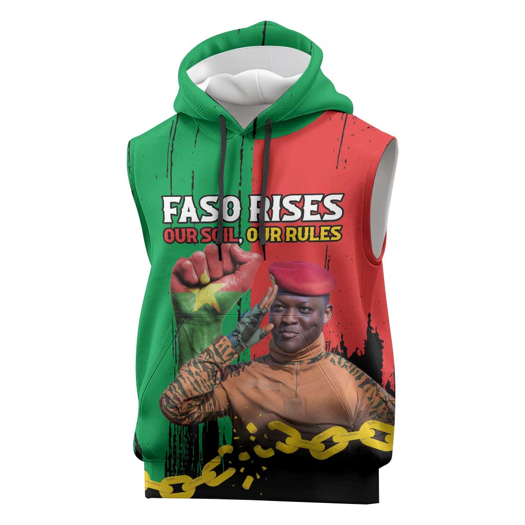 Faso Rises Our Soil Our Rules Sleeveless Hoodie Ibrahim Traore Revolutionary Spirit - African Pride