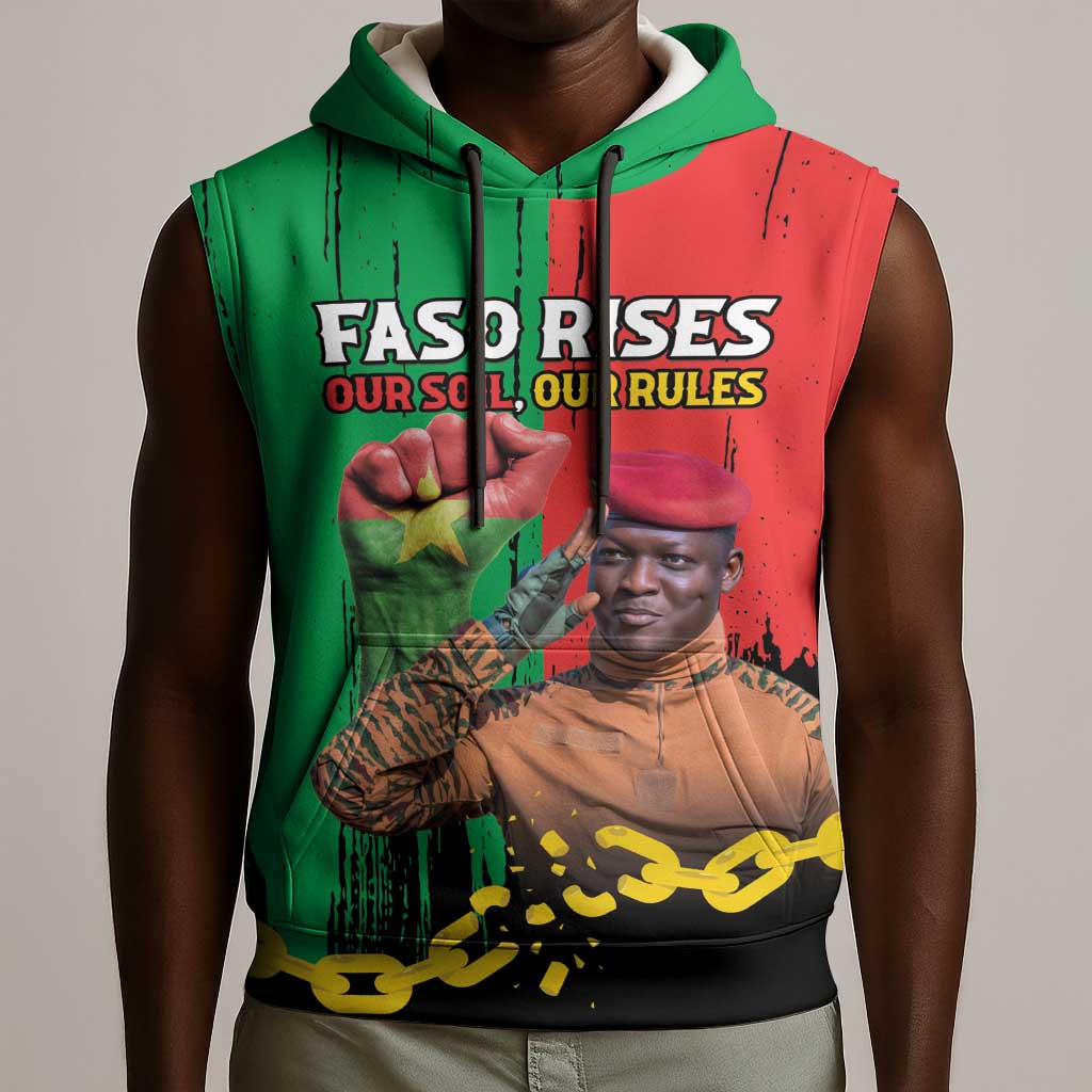 Faso Rises Our Soil Our Rules Sleeveless Hoodie Ibrahim Traore Revolutionary Spirit - African Pride