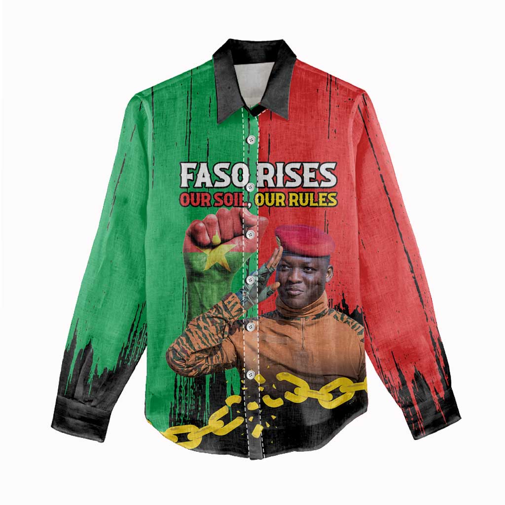 Faso Rises Our Soil Our Rules Women Casual Shirt Ibrahim Traore Revolutionary Spirit