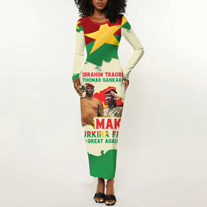 Ibrahim Traore Thomas Sankara Long Sleeve Bodycon Dress Make Burkina Faso Great Again