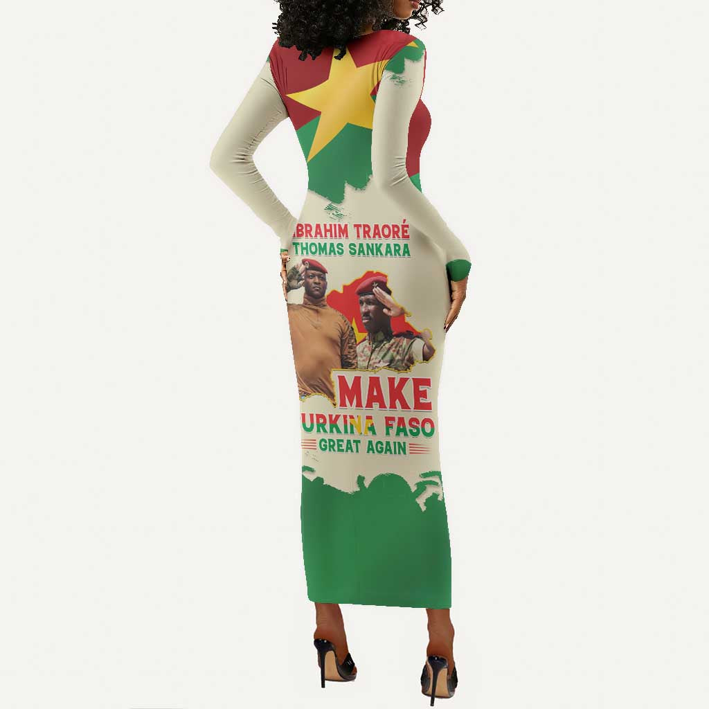 Ibrahim Traore Thomas Sankara Long Sleeve Bodycon Dress Make Burkina Faso Great Again