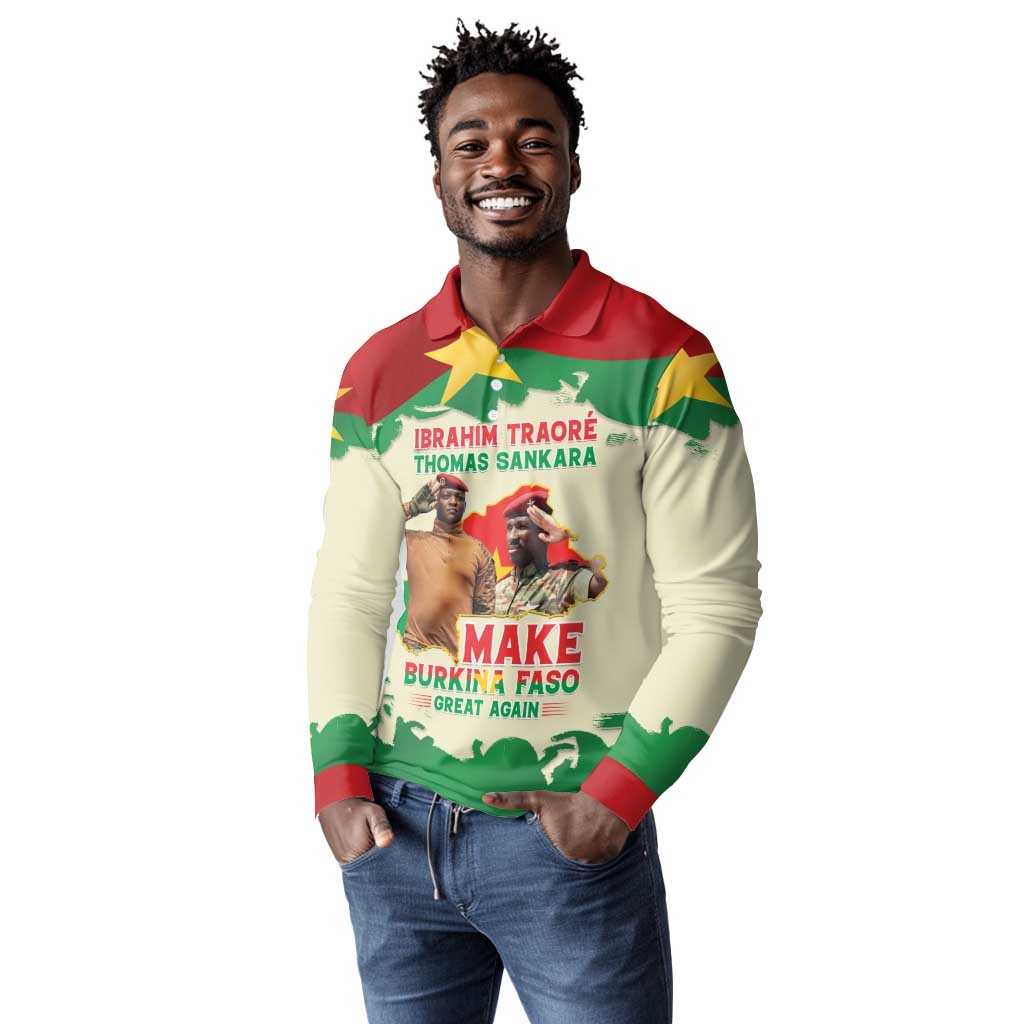 Ibrahim Traore Thomas Sankara Long Sleeve Polo Shirt Make Burkina Faso Great Again