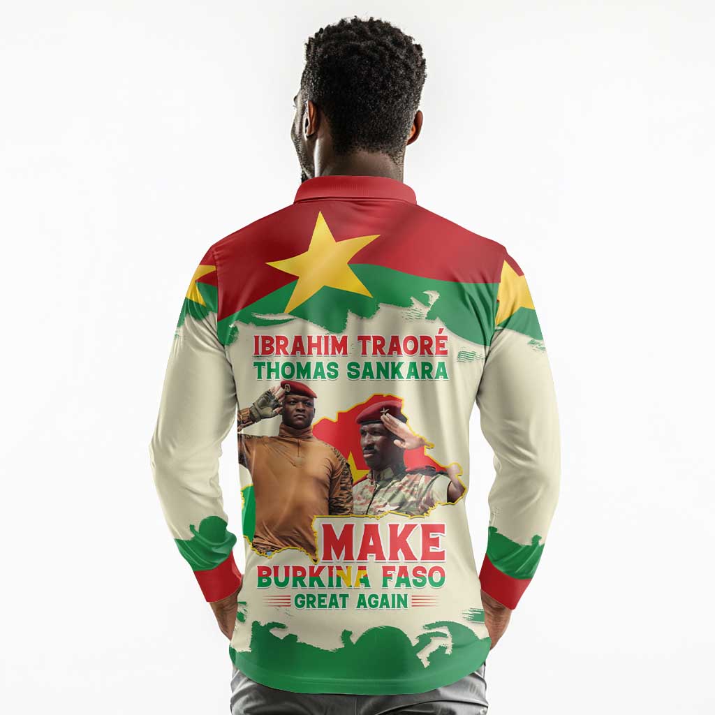 Ibrahim Traore Thomas Sankara Long Sleeve Polo Shirt Make Burkina Faso Great Again