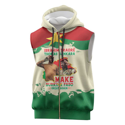 Ibrahim Traore Thomas Sankara Sleeveless Zip Hoodie Make Burkina Faso Great Again - African Pride